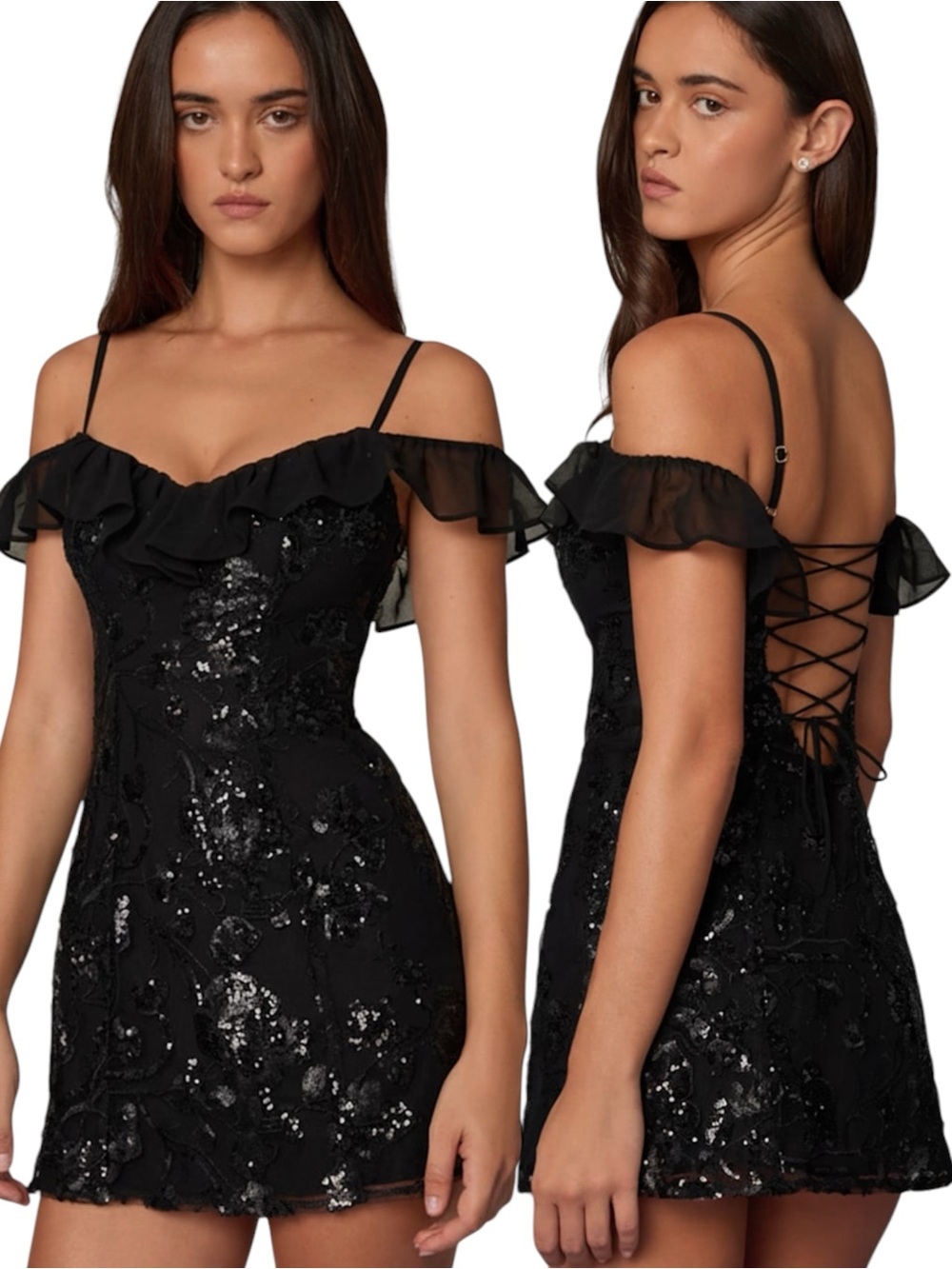 NWT✨ | Oh Polly | Jacira Embellished Sequin Floral Lace-Up Mini Dress